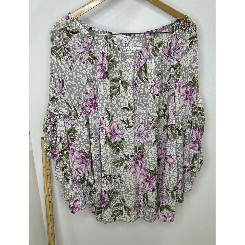 Fever Women's Multicolor Paisley Bohemian Blouse Size L Flare Sleeve‎ 100% Rayon